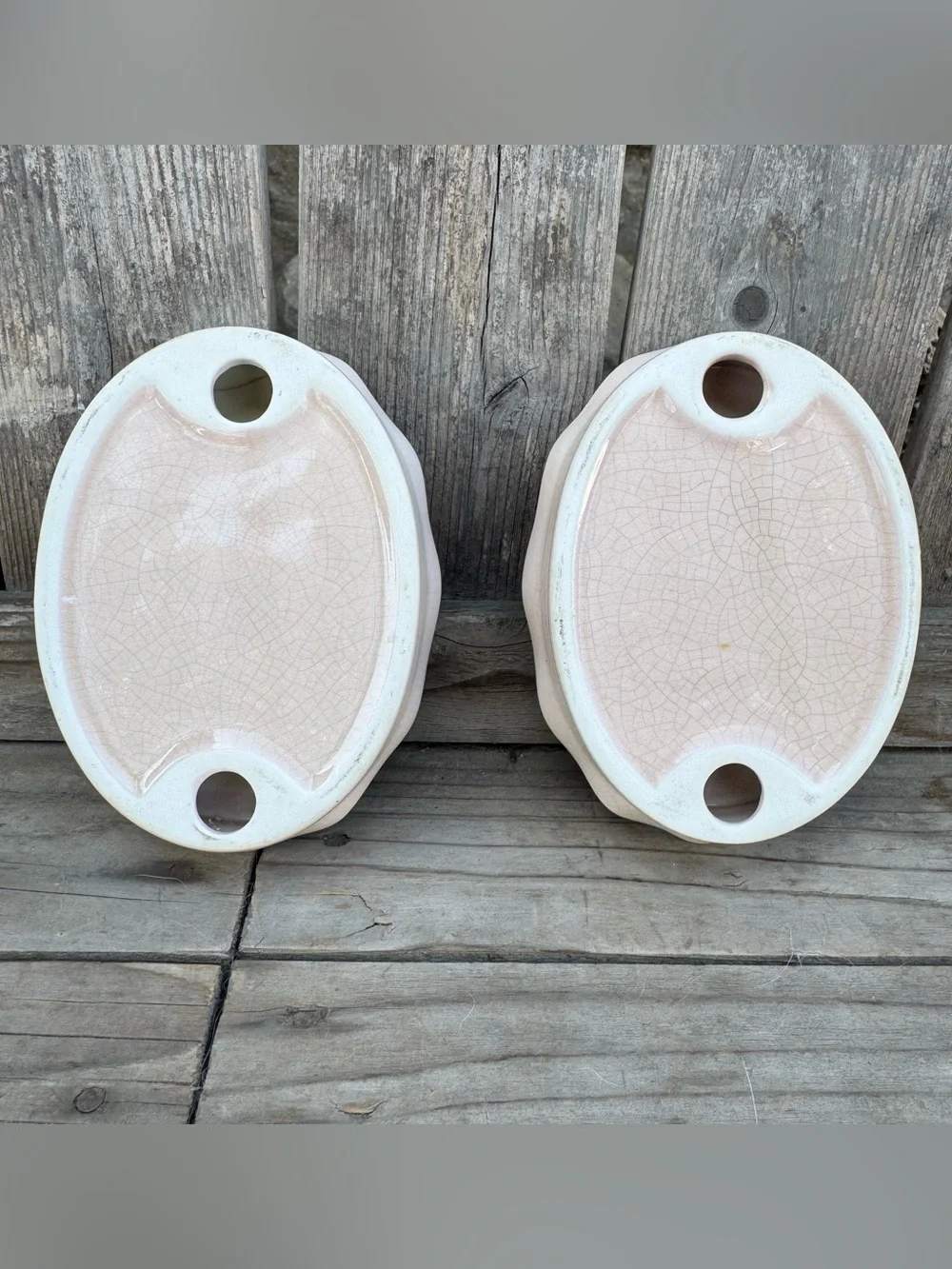 Vtg Mid-Century Pink Rose Ceramic Wall Mount Bathroom Soap Dishes - Set of 2
